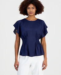 Anne Klein Women's Flutter-Sleeve Smocked-Waist Top