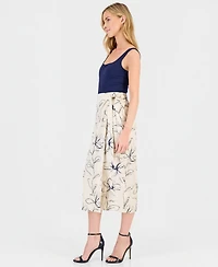 Anne Klein Women's Linen-Blend Embroidered Faux-Wrap Midi Skirt