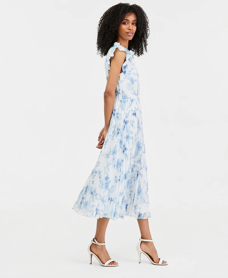 Anne Klein Petite Flutter-Sleeve Printed Midi Dress