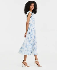 Anne Klein Petite Flutter-Sleeve Printed Midi Dress