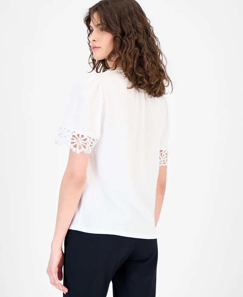 Anne Klein Women's Split-Neck Lace-Trim Top