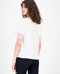 Anne Klein Women's Split-Neck Lace-Trim Top