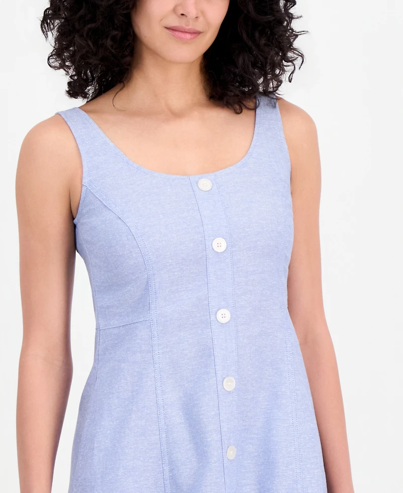 Anne Klein Women's Linen Blend Sleeveless Button-Front A-Line Dress