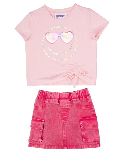 Rare Editions Girls' 4T-6X Smiley Applique Top and Denim Skort, 2-Piece Set