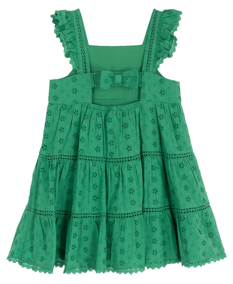 Rare Editions Girls' 2T-6X Eyelet Flutter Sleeves Tiered Dress