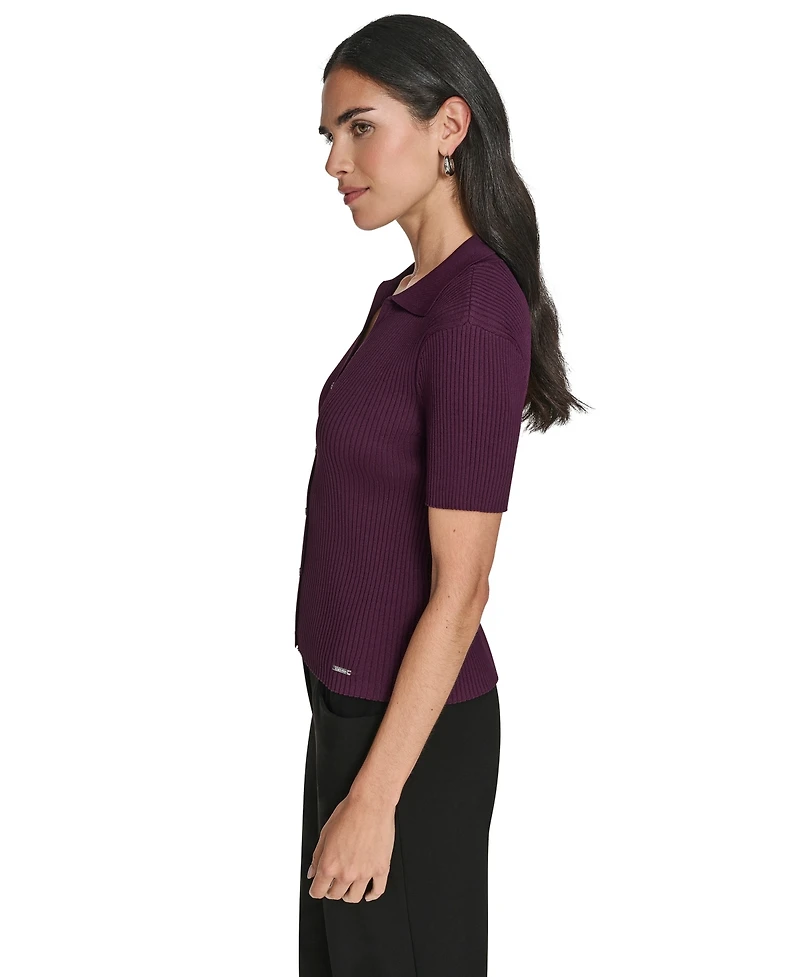 Calvin Klein Women's Collared Neck Short-Sleeve Sweater