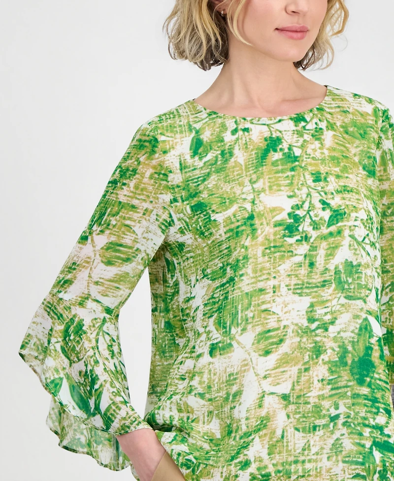 Kasper Women's Ruffle-Cuff 3/4-Sleeve Top