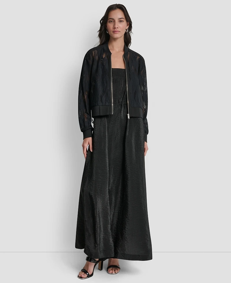 Dkny Women's Zip-Front Abstract Lace Zipper Front Jacket