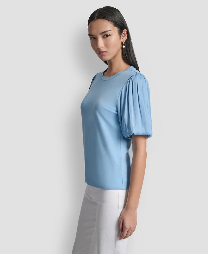 Dkny Women's Puffed Crewneck Mix Media Knit Top