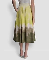 Dkny Women's Ombre Print Poplin Side Zipper A-Line Skirt