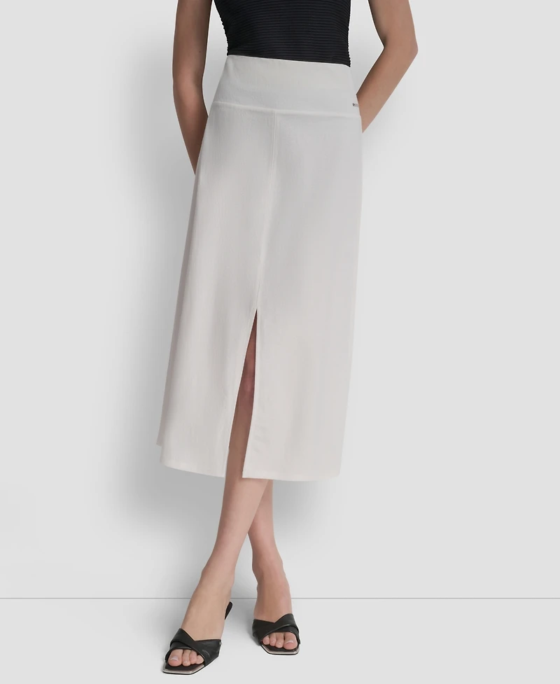 Dkny Women's Arid Pique Mini Logo Emblem Slit A-Line Skirt