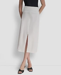 Dkny Women's Arid Pique Mini Logo Emblem Slit A-Line Skirt