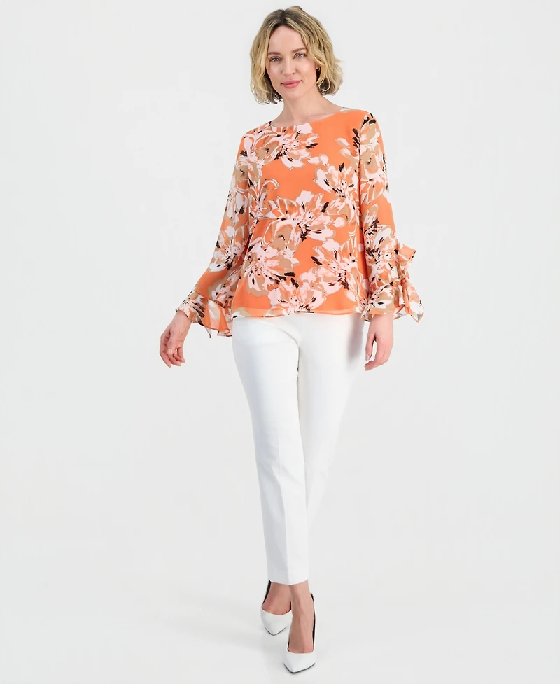 Kasper Women's Ruffle-Cuff Long-Sleeve Top