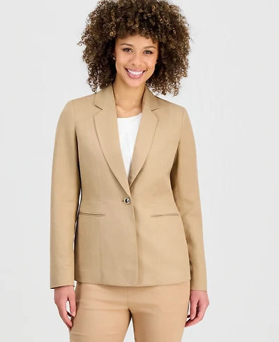 Kasper Women's Linen Notched Collar One-Button Blazer, Regular & Petite
