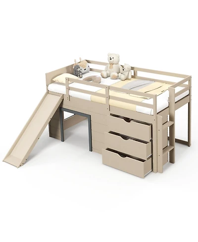 Slickblue 3-in-1 Twin Loft Bed with Slide, Ladder, and Storage Drawers