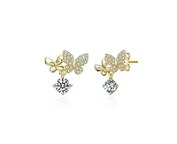 Rachel Glauber Round Cz Double Butterfly Stud Earrings in 14K Gold Plated