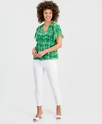 Kasper Women's Plaid Tulip-Sleeve Blouse