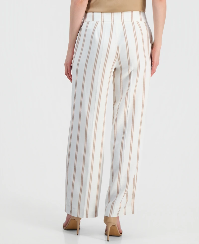 Kasper Petite Striped Wide-Leg Mid-Rise Pants