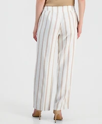 Kasper Petite Striped Wide-Leg Mid-Rise Pants