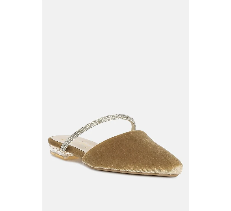 turnon velvet diamante detail flat mules