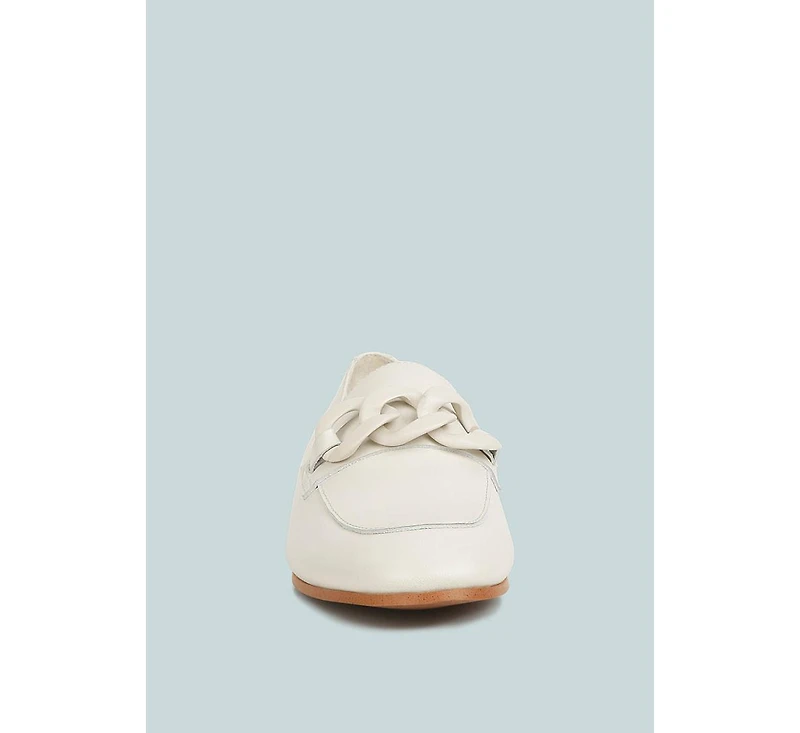 Merva Womens Chunky Chain Leather Loafers