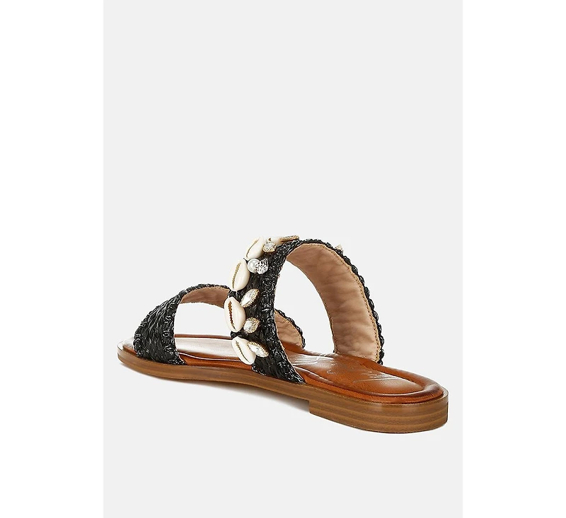 Shellfish Raffia Slip On Sandals
