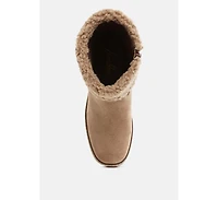 Woolly Faux Fur & Embroidery Detail Boots Women