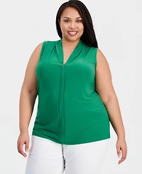 Kasper Plus Pleat-Neck Sleeveless Top