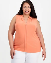Kasper Plus Pleat-Neck Sleeveless Top