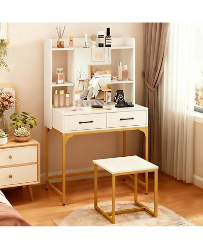 Volenca Vanity Desk with Storage Drawers and Charging Station, Makeup Dressing Table