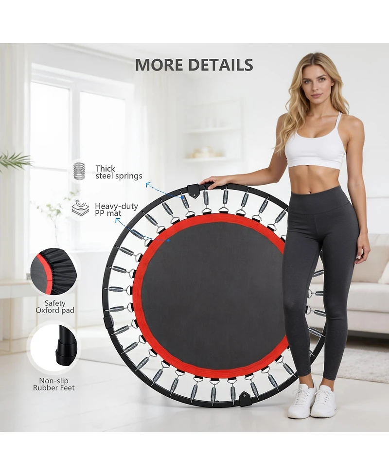 Sugift 40-Inch Fitness Trampoline for Adults with Adjustable Handle Bar and Resistance Bands for Indoor/Outdoor