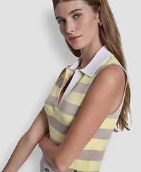 Dkny Jeans Women's Striped Sleeveless Polo Sweater