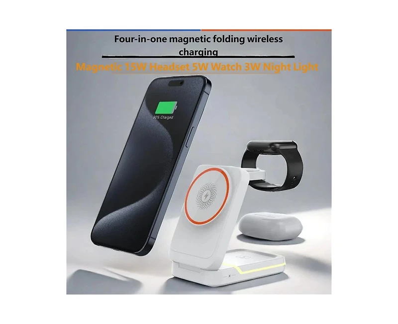 Risokeys 3-in-1 Magnetic Wireless Charger with Charging Port - Fast Charging Foldable Stand for Earphones