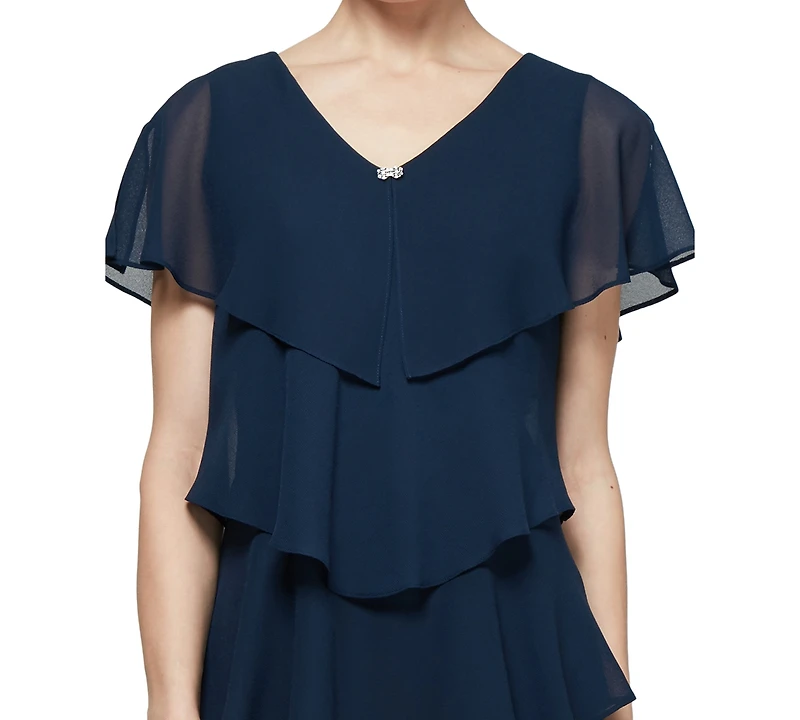 Sl Fashions Petite Tiered Rhinestone Capelet Dress