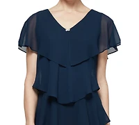 Sl Fashions Petite Tiered Rhinestone Capelet Dress