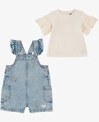 7 For All Mankind Baby Girls' Crewneck Top & Shortall, 2-Piece Set