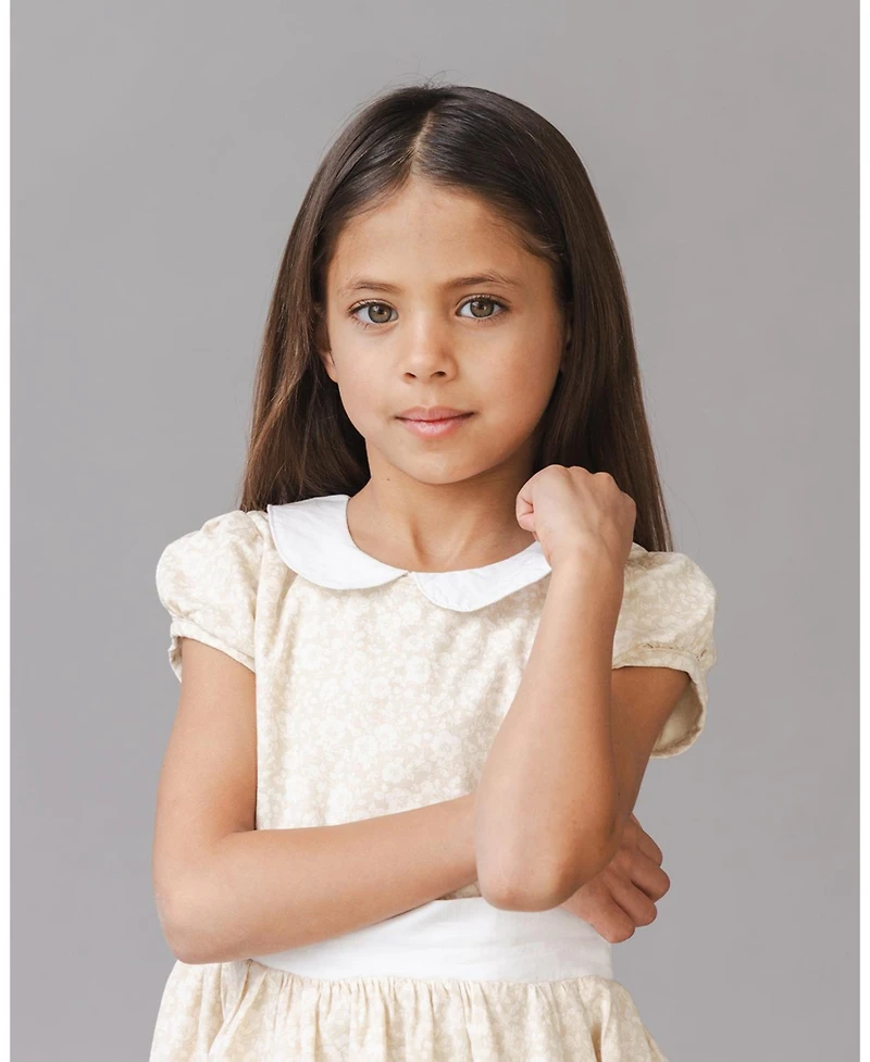 Hope & Henry Toddler Girls Short Sleeve Linen Dress with Peter Pan Collar