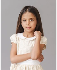 Hope & Henry Toddler Girls Short Sleeve Linen Dress with Peter Pan Collar