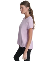 Dkny Sport Women's Embroidered Crewneck Logo Roll-Sleeve Top