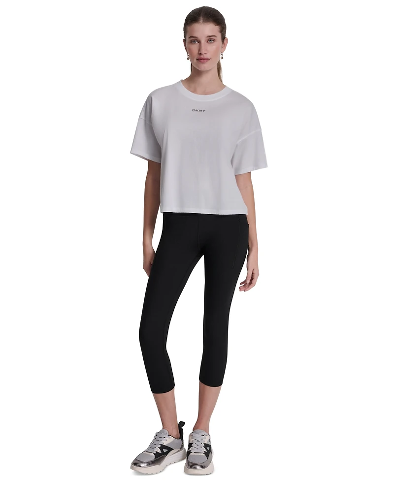 Dkny Sport Women's Metallic Bubble Logo Drop Shoulder Pull-On T-Shirt