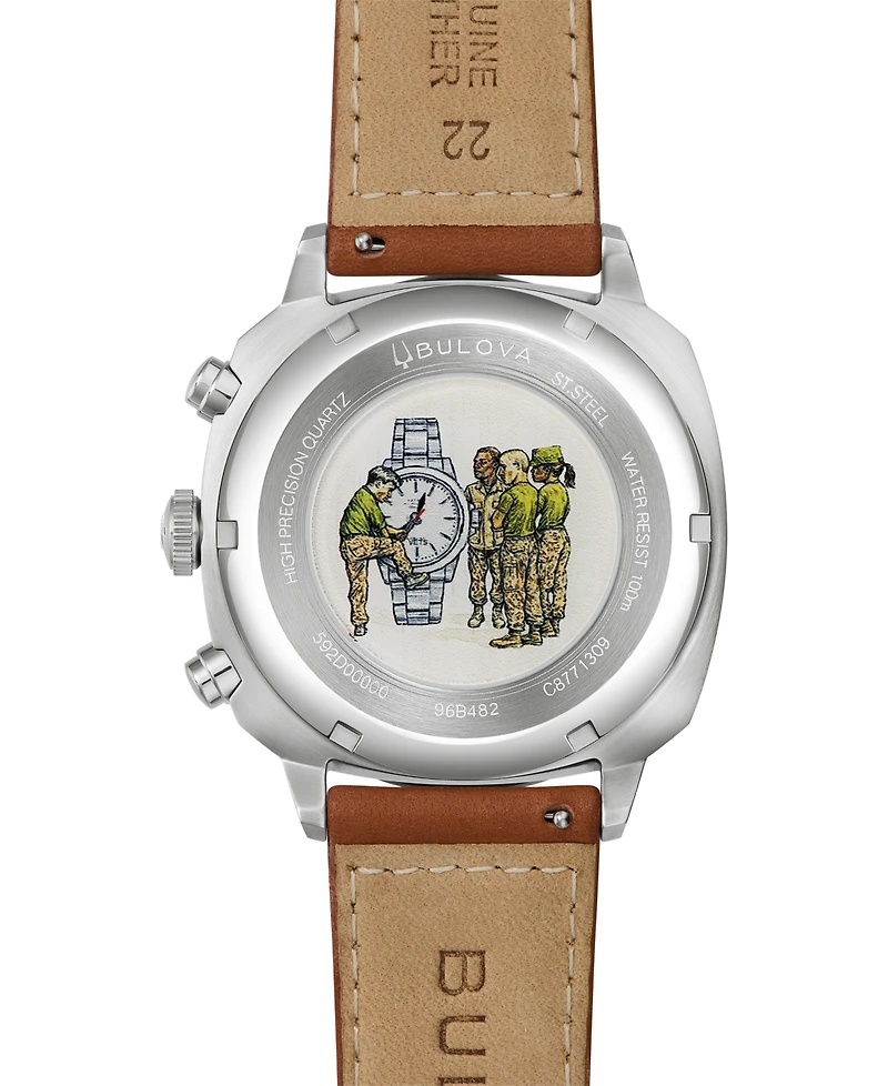 Bulova Men's Vwi Chrono Brown Leather Strap Watch 37.5mm