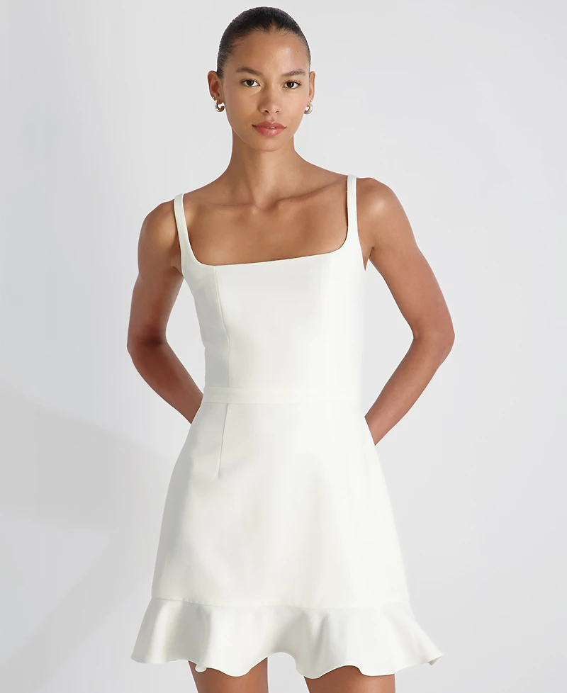 French Connection Women's Whisper Square Neck Frill Hem Mini Dress