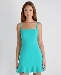 French Connection Women's Whisper Square Neck Frill Hem Mini Dress