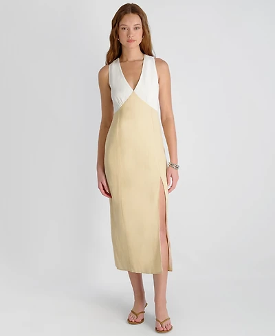 French Connection Women's Cooper Linen Contrast V-Neck Midi Dress