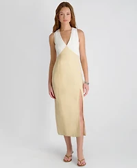French Connection Women's Cooper Linen Contrast V-Neck Midi Dress