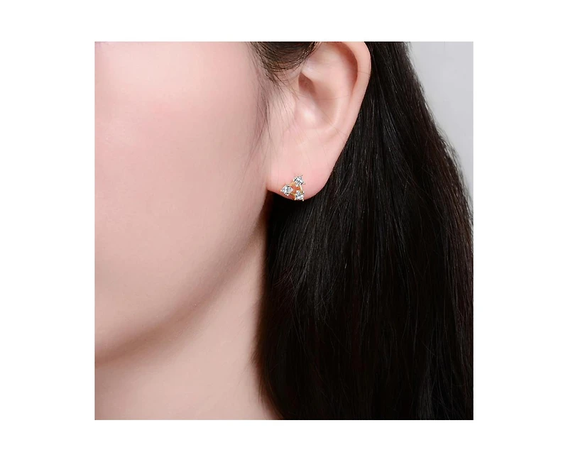 Rachel Glauber Brilliant Square Cz Triangle Earrings in 14K Gold Plated