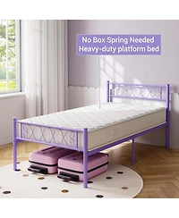 gaomon Twin Metal Platform Bed with Purple Heart Headboard and Footboard, Underbed Storage, Sturdy Frame