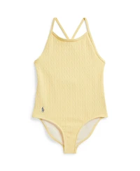 Polo Ralph Lauren Girls' 2T-6X Mini-Cable Jacquard Round Neck One-Piece Swimsuit