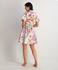 kensie Women's Printed Short-Sleeve Shirtdress