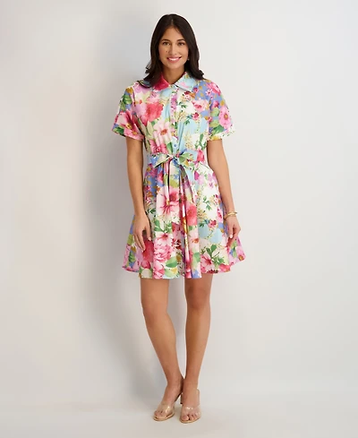 kensie Women's Printed Short-Sleeve Shirtdress